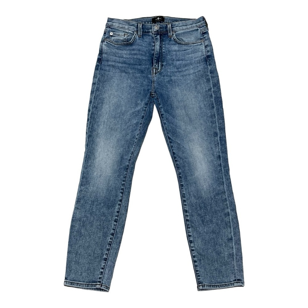 7 For all Mankind Blue Skinny Mid Rise Jeans Size 28